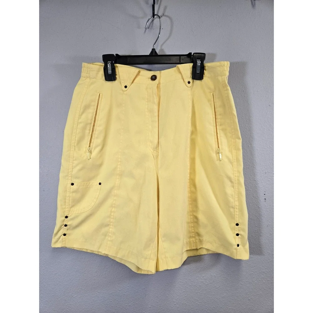 Jamie Sadock Golf Athletic High Rise Zip Pocket Bermuda Shorts Yellow Size 8 - Picture 2 of 9